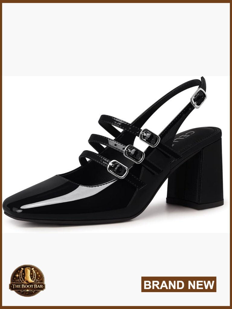 Women's Chunky Heel Pumps With Adjustable Buckle Straps, Size 6-11